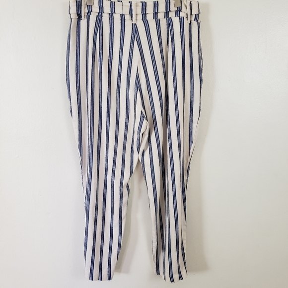 BCBGeneration Pants 8 White & Blue Striped Woven Striaght Leg Business Casual - Picture 4 of 7